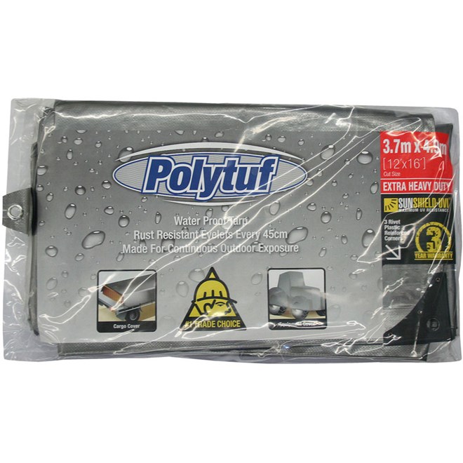 Heavy Duty Silver Black Poly Tarp - 3.7m x 4.9m