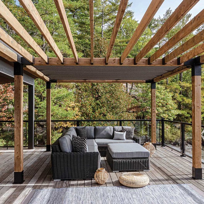 Toja Grid 2.44 x 2.44 Pergola Kit with Post Wall & Shade Sail