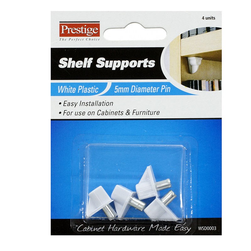 White Plastic Shelf Support Pin 4 Pack