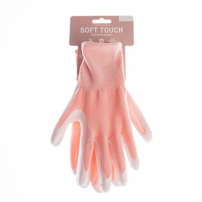 Soft Polyester Red Gardening Gloves Pastel - Medium