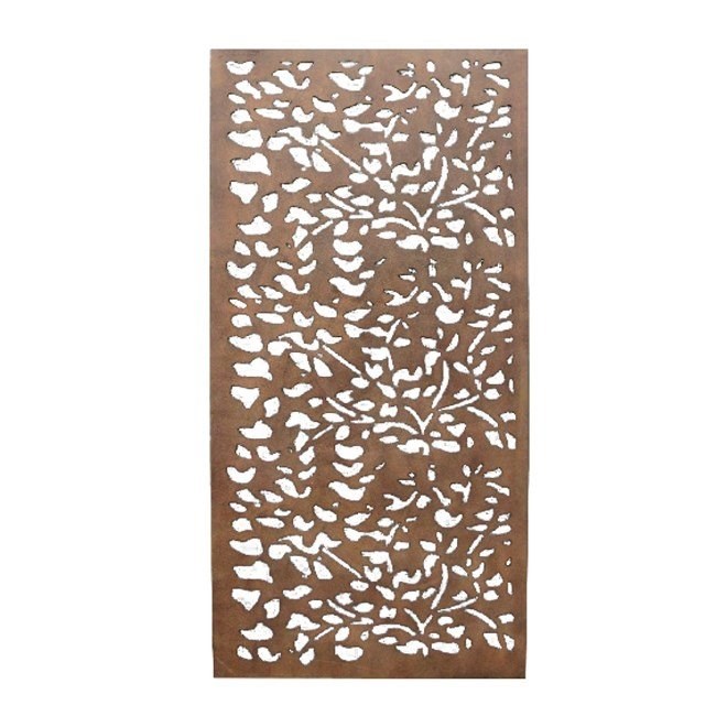 Rusted Look Steel Screen 1800x900mm Leaves